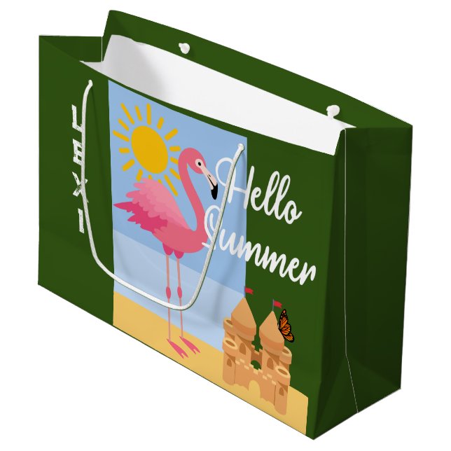 Hello Summer Pink Flamingo Design - Gift Bag - Lar (Front Angled)