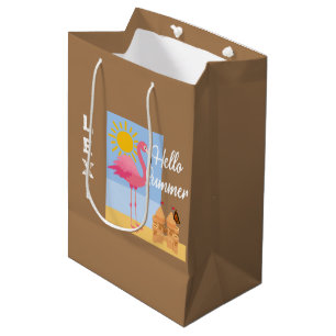 Hello Summer Pink Flamingo Design - Gift Bag - Med
