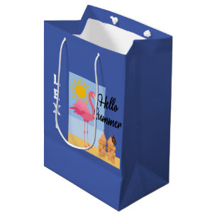 Hello Summer Pink Flamingo Design - Gift Bag - Med