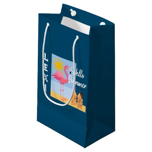 Hello Summer Pink Flamingo Design - Gift Bag - Sma (Front Angled)