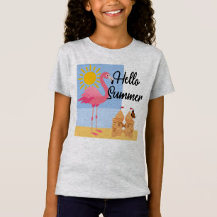 Hello Summer Pink Flamingo Design - Girls' Fine Je T-Shirt