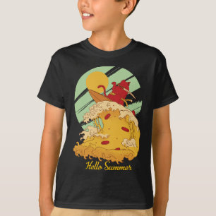 Hello Summer Pizza Wave Vintage Surfer Surfing Ret T-Shirt