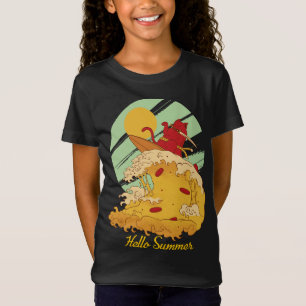 Hello Summer Pizza Wave Vintage Surfer Surfing Ret T-Shirt