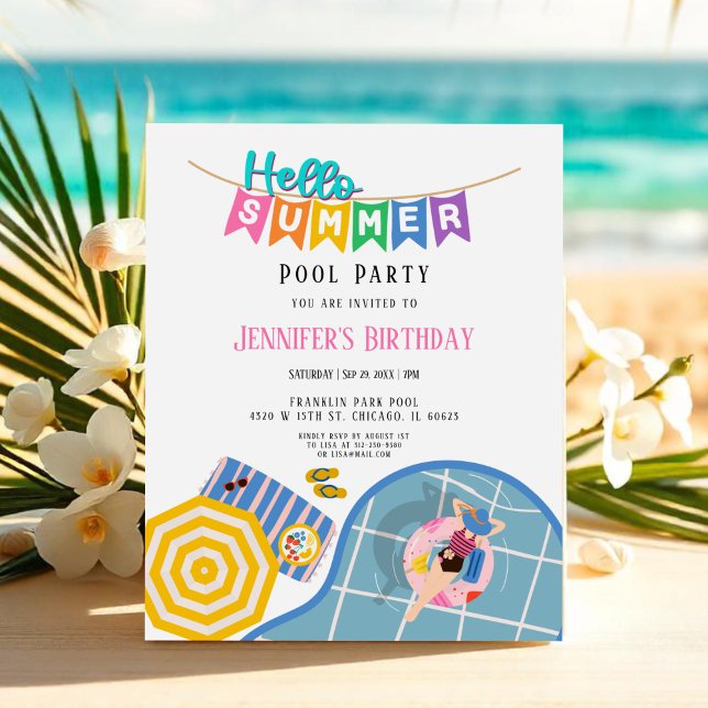 Hello Summer Pool Party Bday Budget Invitation (Creator Uploaded)