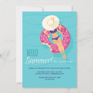 Hello Summer Pool Party Invitations