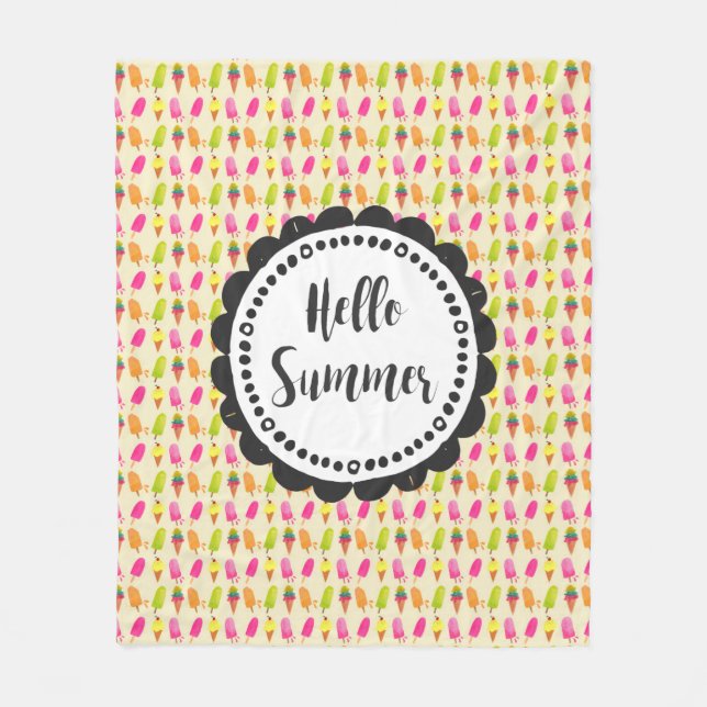 Hello Summer Popsicles and Ice Cream Fleece Blanket (Front)