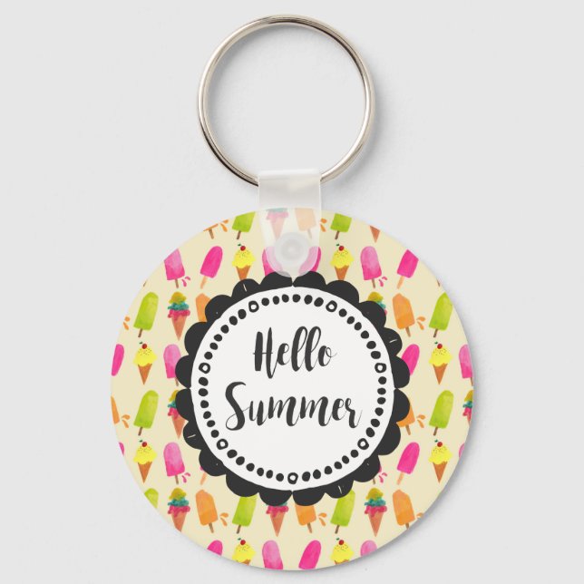 Hello Summer Popsicles and Ice Cream Key Ring (Front)