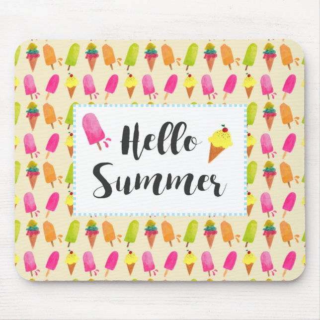 Hello Summer Popsicles and Ice Cream Mouse Mat (Front)