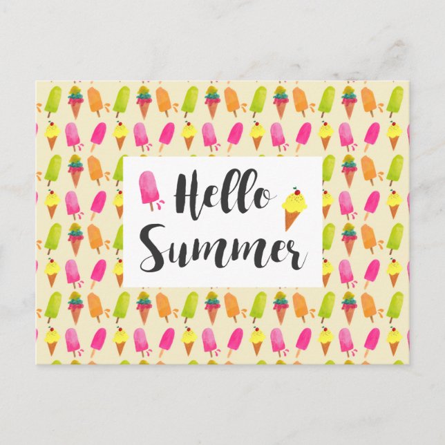 Hello Summer Popsicles and Ice Cream Postcard (Front)