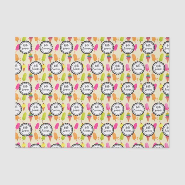 Hello Summer Popsicles and Ice Cream Tissue Paper (Front)