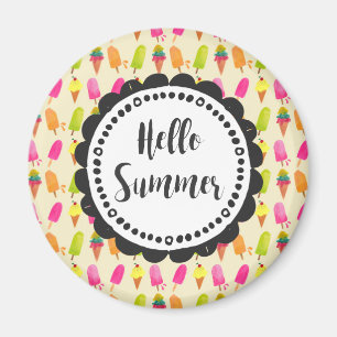 Hello Summer Popsicles and Ice Cream Typography Magnet
