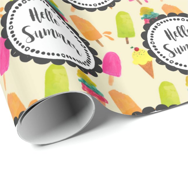 Hello Summer Popsicles and Ice Cream Wrapping Paper (Roll Corner)