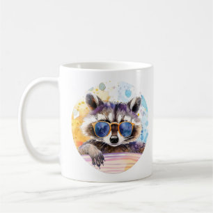 Hello Summer Racoon in sunglasses Watercolor Coffee Mug