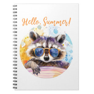 Hello Summer Racoon in sunglasses Watercolor Notebook
