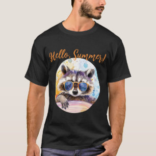 Hello Summer Racoon in sunglasses Watercolor T-Shirt