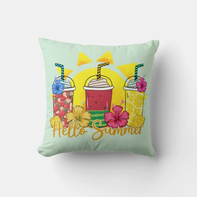 Hello Summer | Refreshing Tropical Fruit Smoothie Cushion (Front)