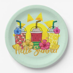 Hello Summer   Refreshing Tropical Fruit Smoothie Paper Plate