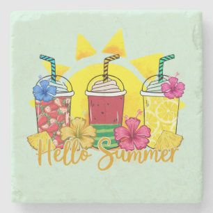 Hello Summer Refreshing Tropical Fruit Smoothie Stone Coaster