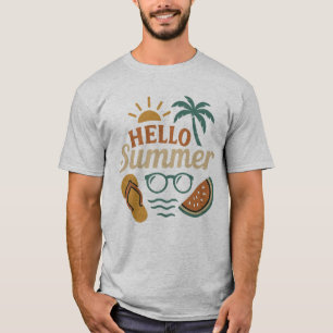 Hello Summer Retro Beach Shirt Palm Tree & Water