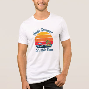 Hello Summer Retro Beach Sunset - Vacation Vibes Tri-Blend Shirt