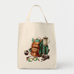 Hello Summer Retro Palm Tree Camping Graphic  Tote Bag