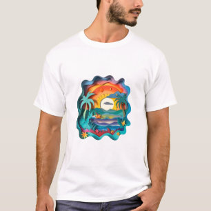 Hello Summer Retro Palm Tree Sunset Graphic T-Shir T-Shirt