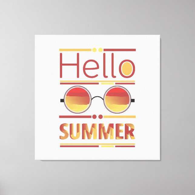 Hello Summer Retro Sunset Sunglasses Tee Canvas Print (Front)