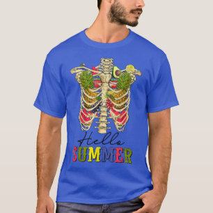 Hello Summer Skeleton Flower Watermelon Beach Trop T-Shirt