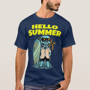 Hello Summer Skeleton Surfboard Sunglasses Beach V T-Shirt
