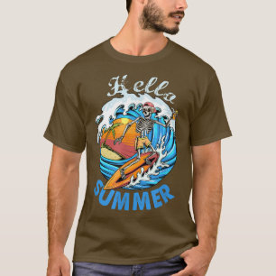 Hello Summer skeleton surfing vintage sunflower be T-Shirt