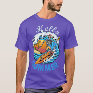 Hello Summer skeleton surfing vintage sunflower be T-Shirt