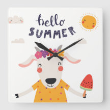 Hello Summer - Square Acrylic Clock