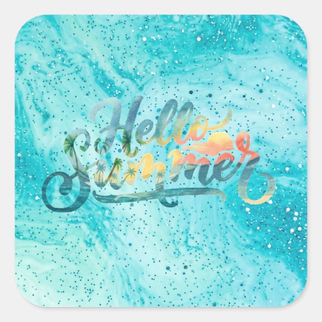 Hello Summer Square Sticker (Front)