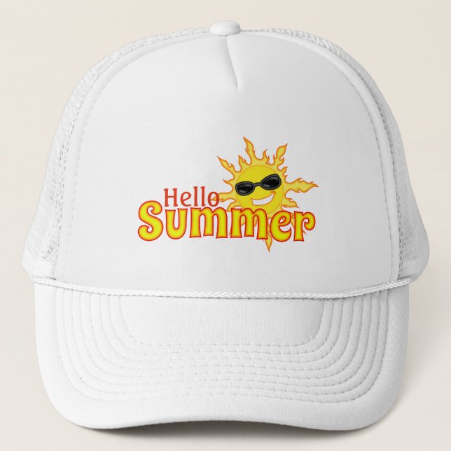 Hello summer Sun Wearing Shades Trucker Hat (Front)