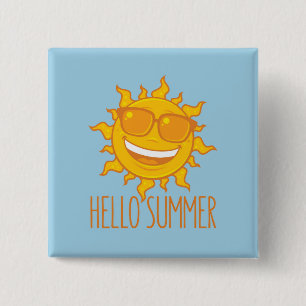 Hello Summer Sun With Sunglasses 15 Cm Square Badge