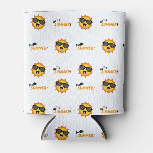 Hello Summer Sun with Sunglasses Can Cooler (Front)