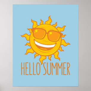 Hello Summer Sun With Sunglasses Poster