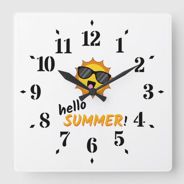 Hello Summer Sun with Sunglasses Square Wall Clock (Front)