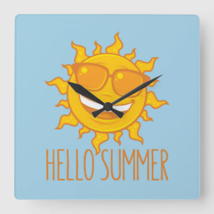 Hello Summer Sun With Sunglasses Square Wall Clock