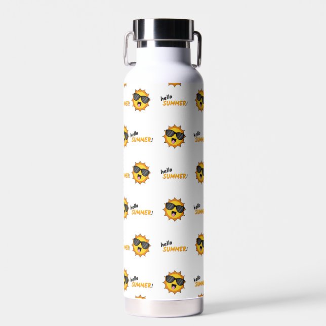 Hello Summer Sun with Sunglasses Water Bottle (Front)
