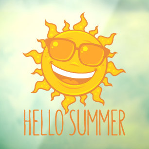 Hello Summer Sun With Sunglasses Window Cling