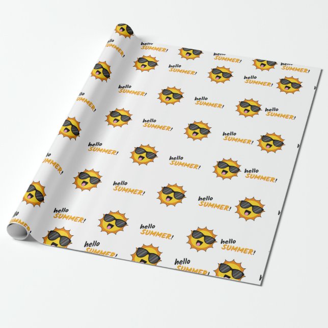 Hello Summer Sun with Sunglasses Wrapping Paper (Unrolled)