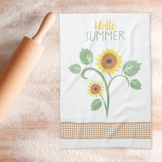 Hello Summer Sunflower Gingham Tea Towel (Creator Uploaded)