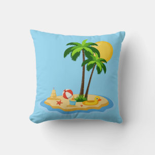 Hello Summer Sunshine Retro Circle Vintage Beach Cushion