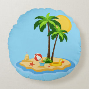 Hello Summer Sunshine Retro Circle Vintage Beach Round Cushion