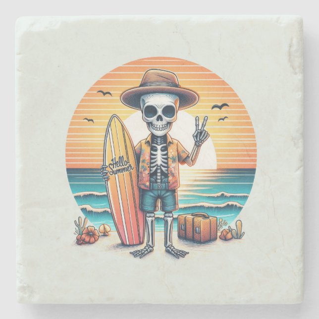 Hello Summer - Surfer Stone Coaster (Front)