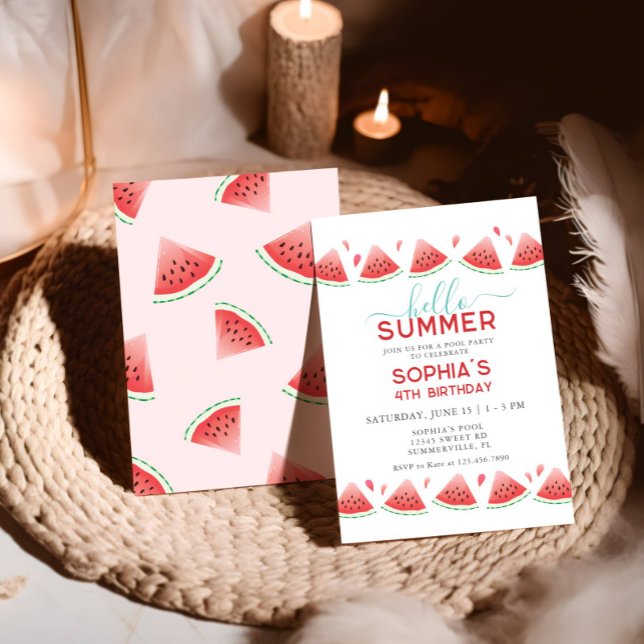 Hello Summer Sweet Watermelon Birthday Party Invitation (Creator Uploaded)