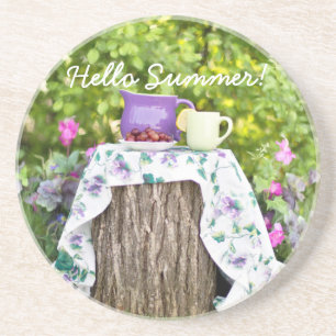 Hello Summer Tea and Plums in the Garden Coaster