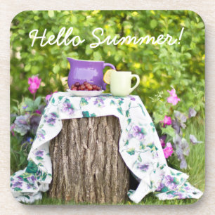Hello Summer Tea and Plums in the Garden Coaster