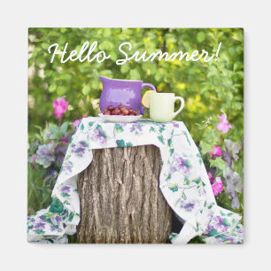 Hello Summer Tea and Plums in the Garden Magnet